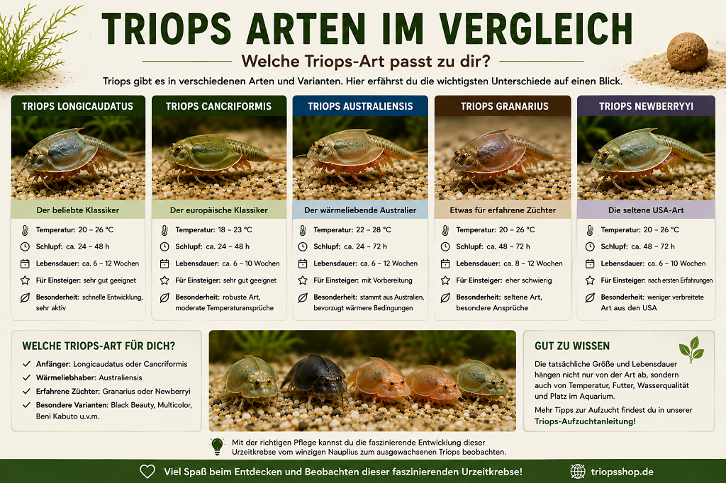 Verschiedene Triops Arten